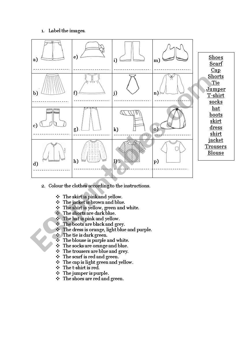 CLOTHES worksheet