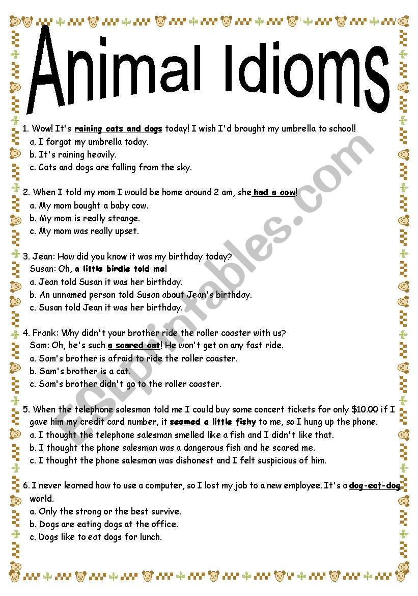 ANimal Idioms worksheet