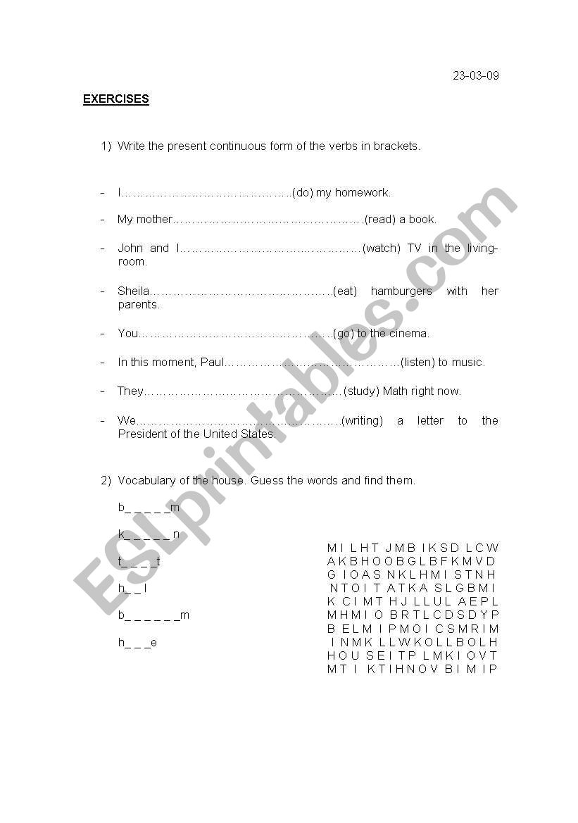 present continuous worksheet