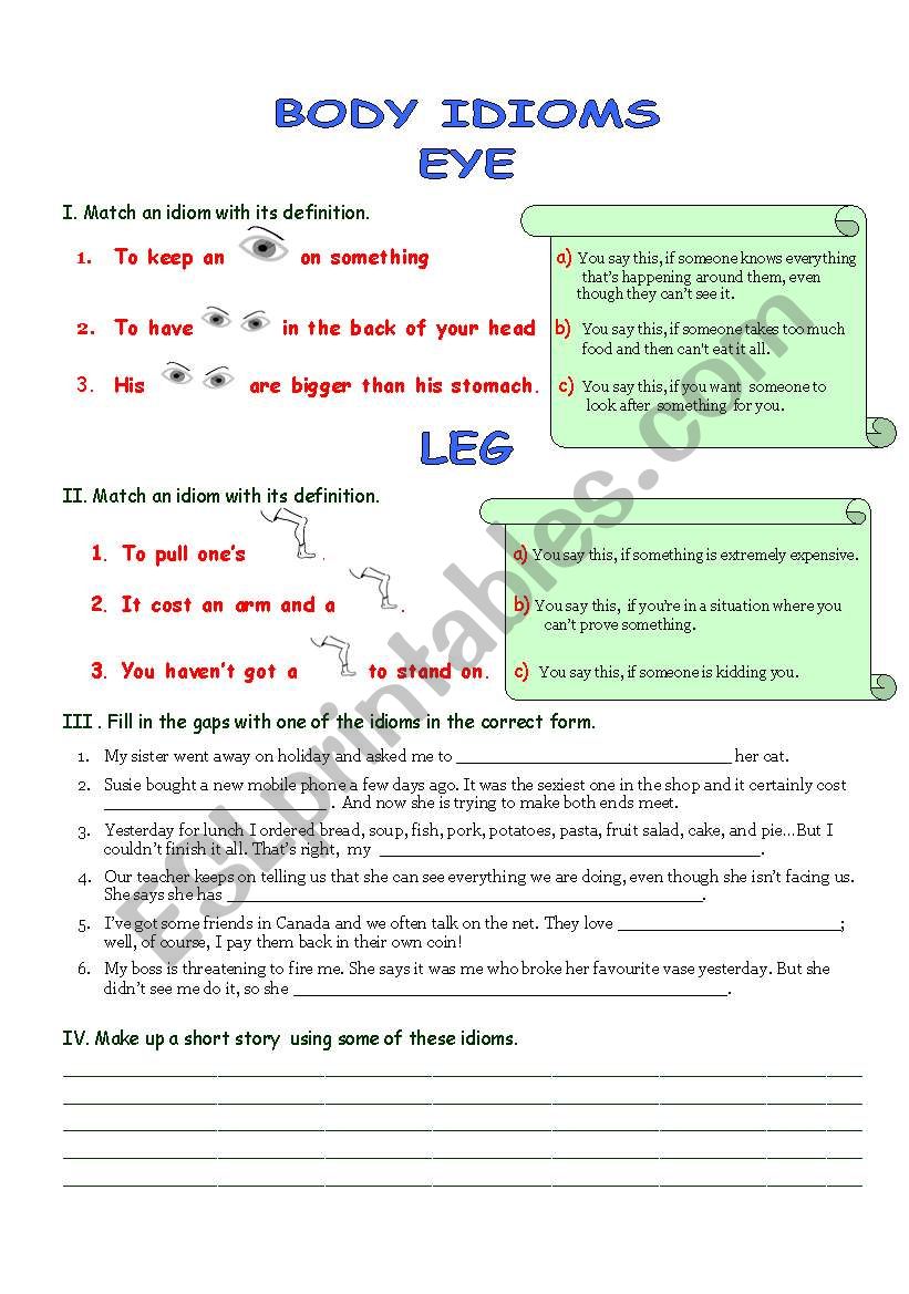 Body Idioms worksheet