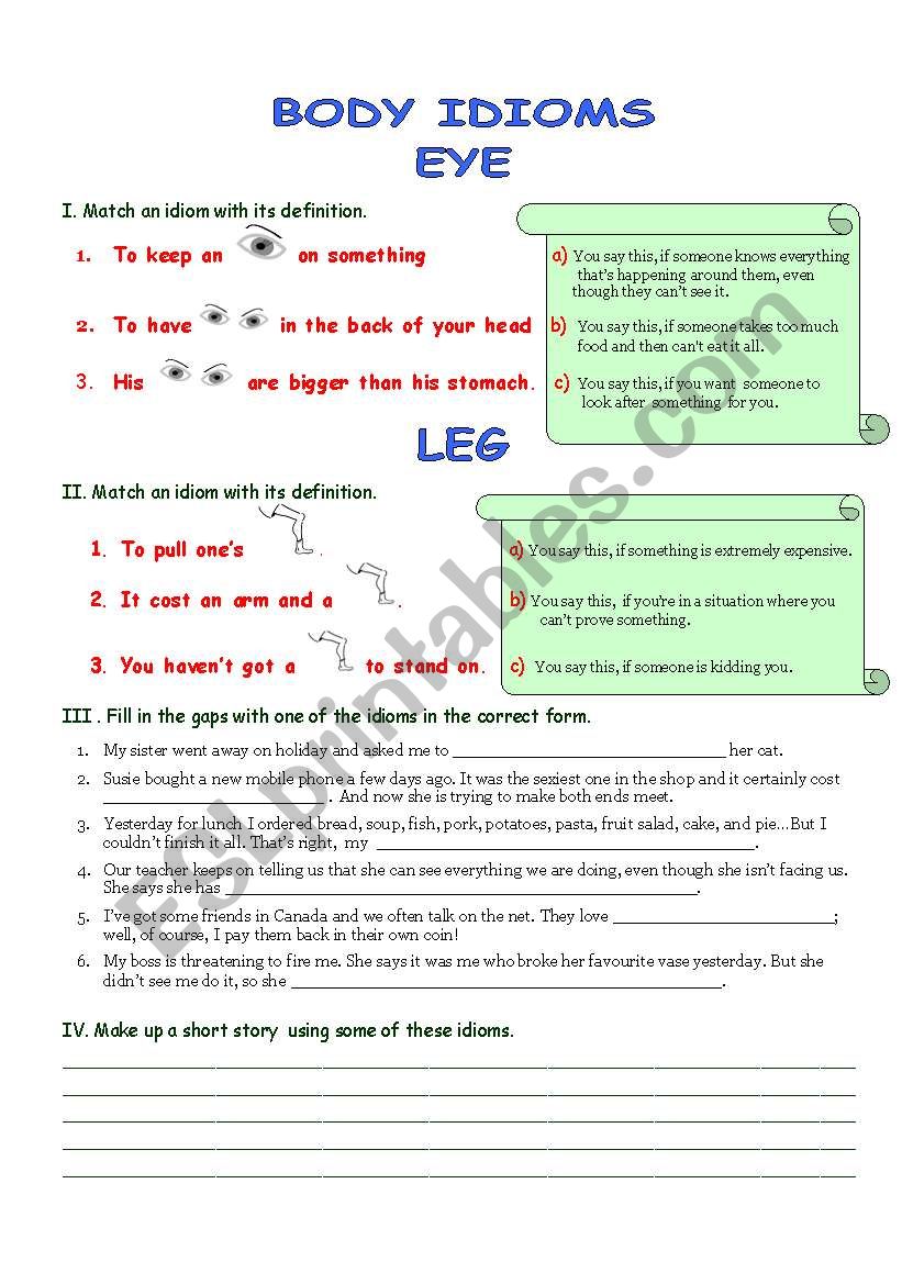 Body Idioms worksheet