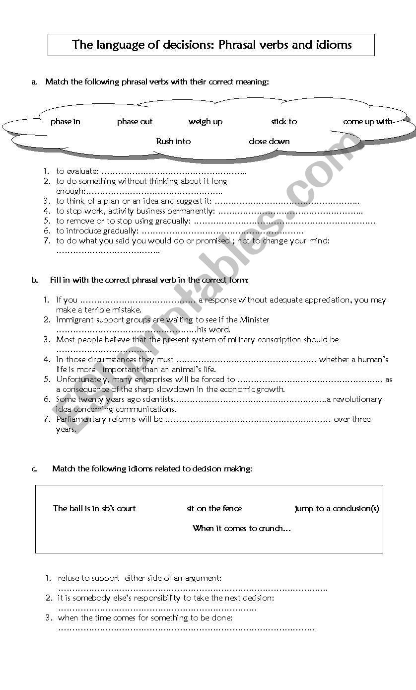 Business idioms and phrasal verbs connected to decision-making