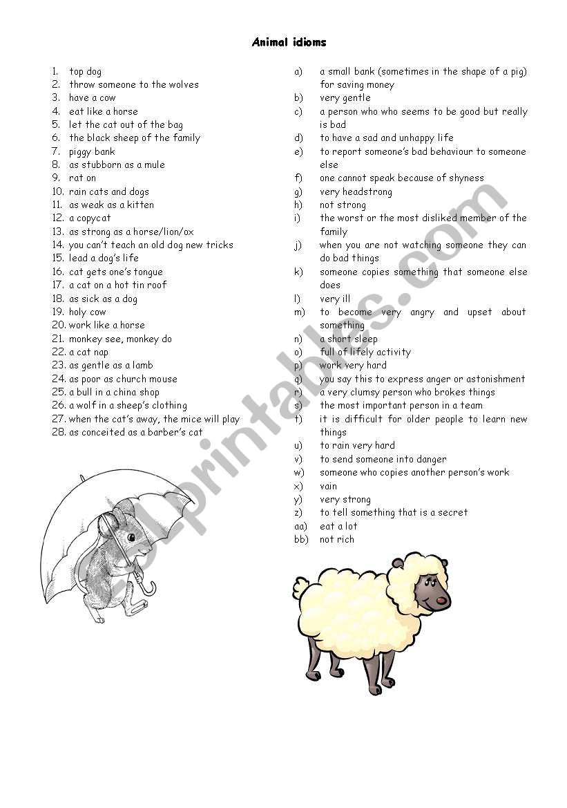 Animal idioms worksheet