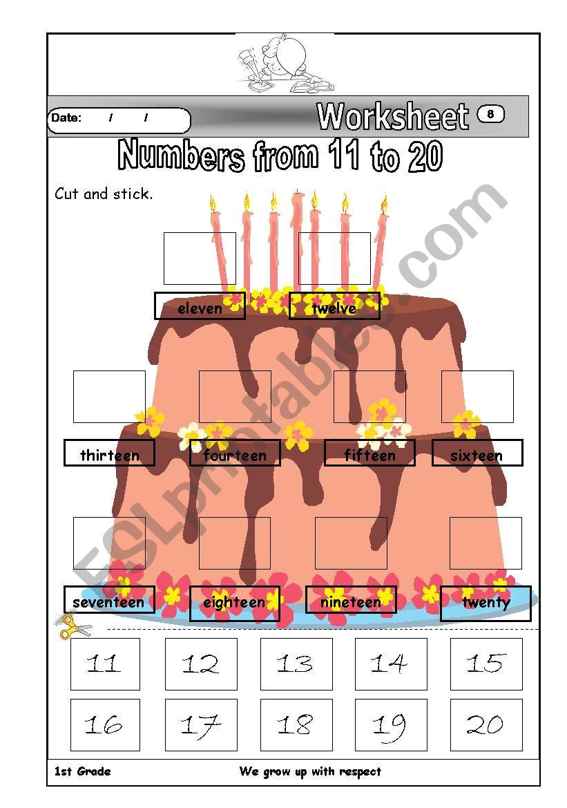 Numbers from 11 to 20 worksheet