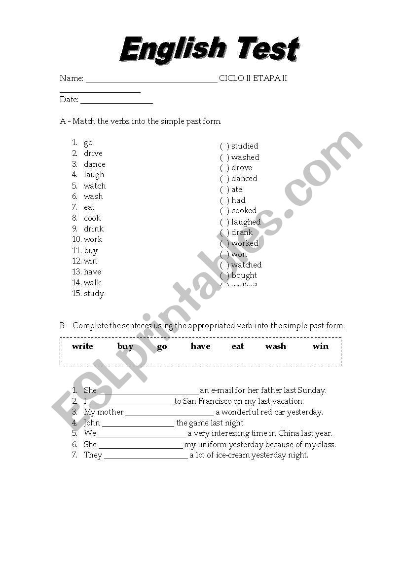 Simple Past Affirmative form worksheet