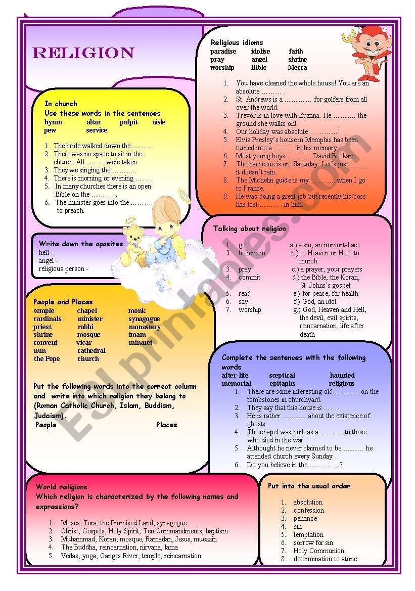 Religion  worksheet