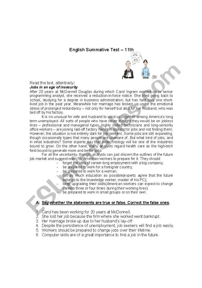 test for 11th sts about work worksheet
