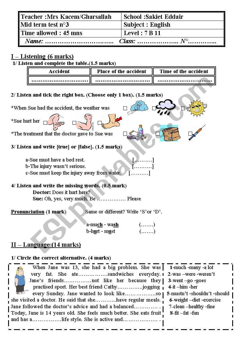 english test worksheet