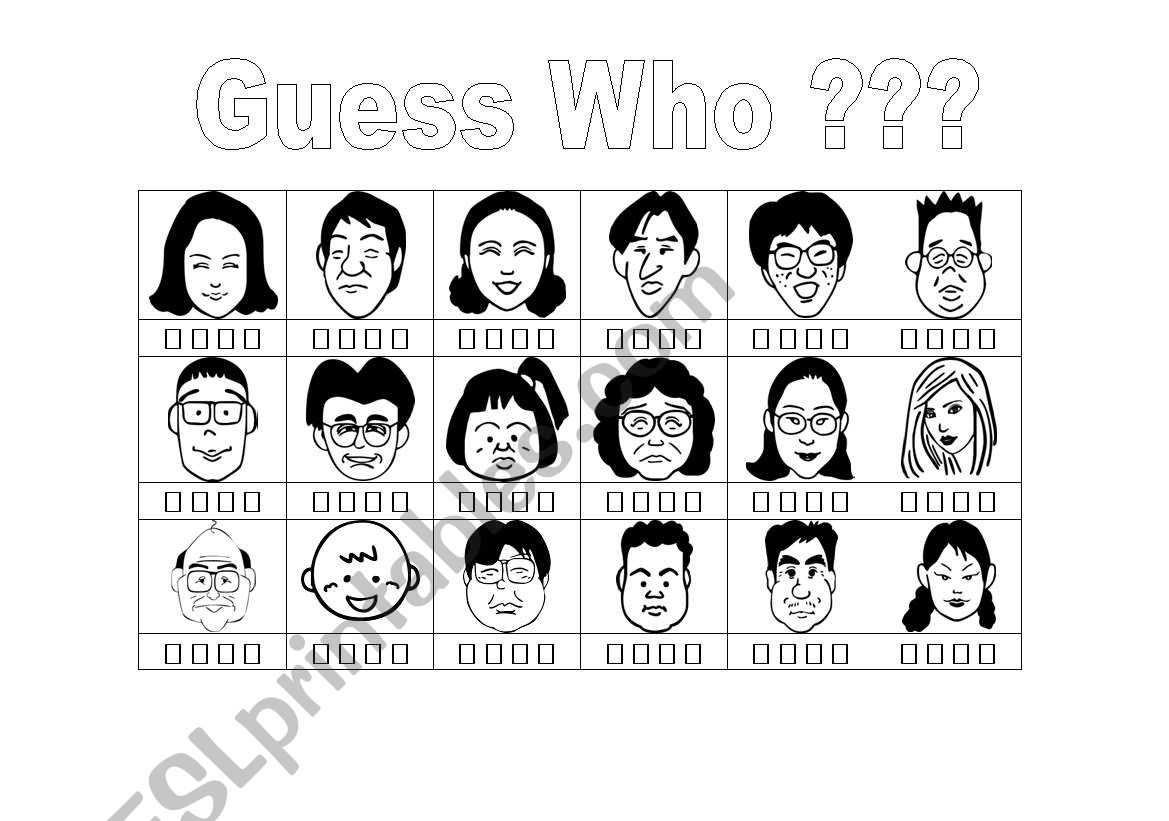 The Game Guess Who? worksheet