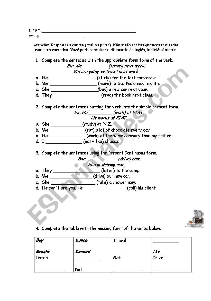 Review Verb Tenses worksheet