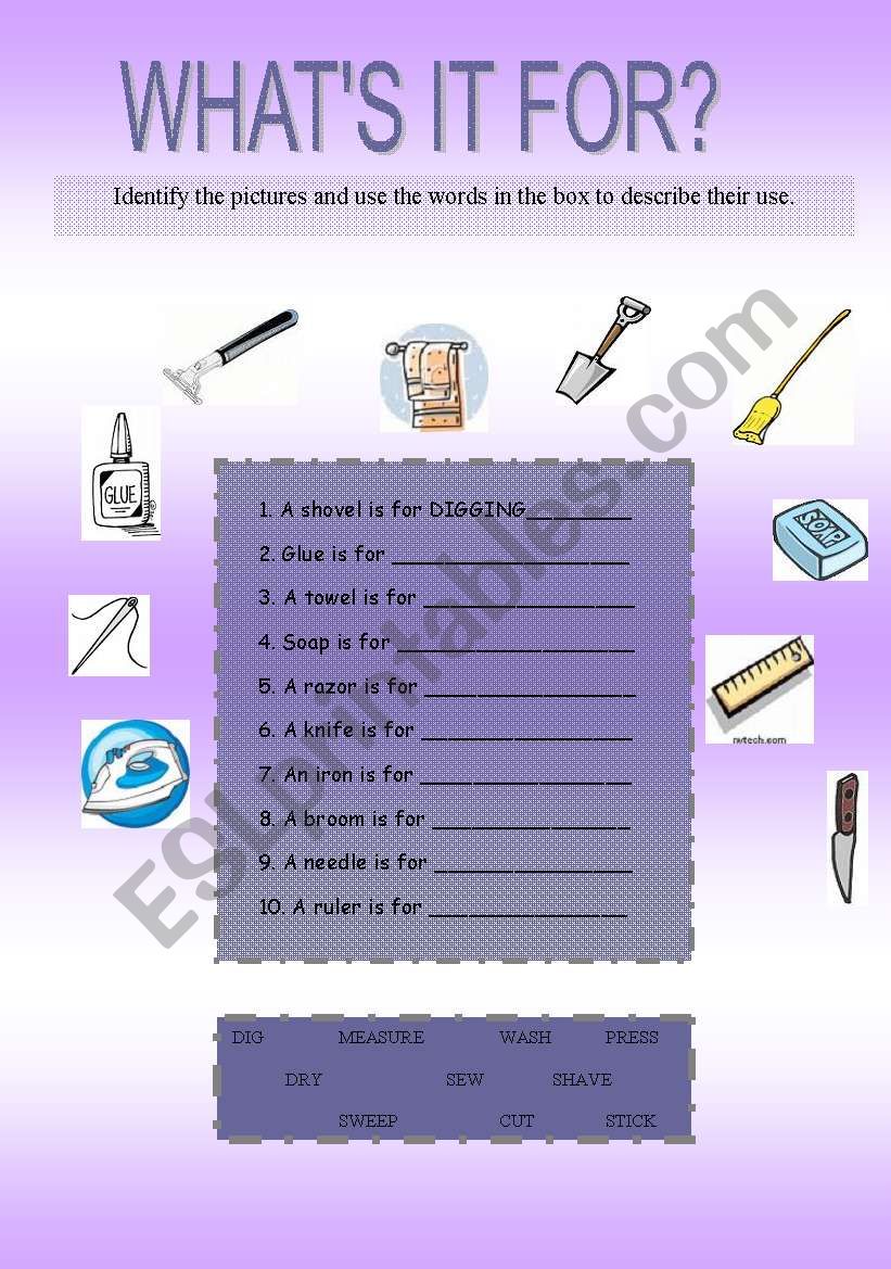 whats it for? worksheet