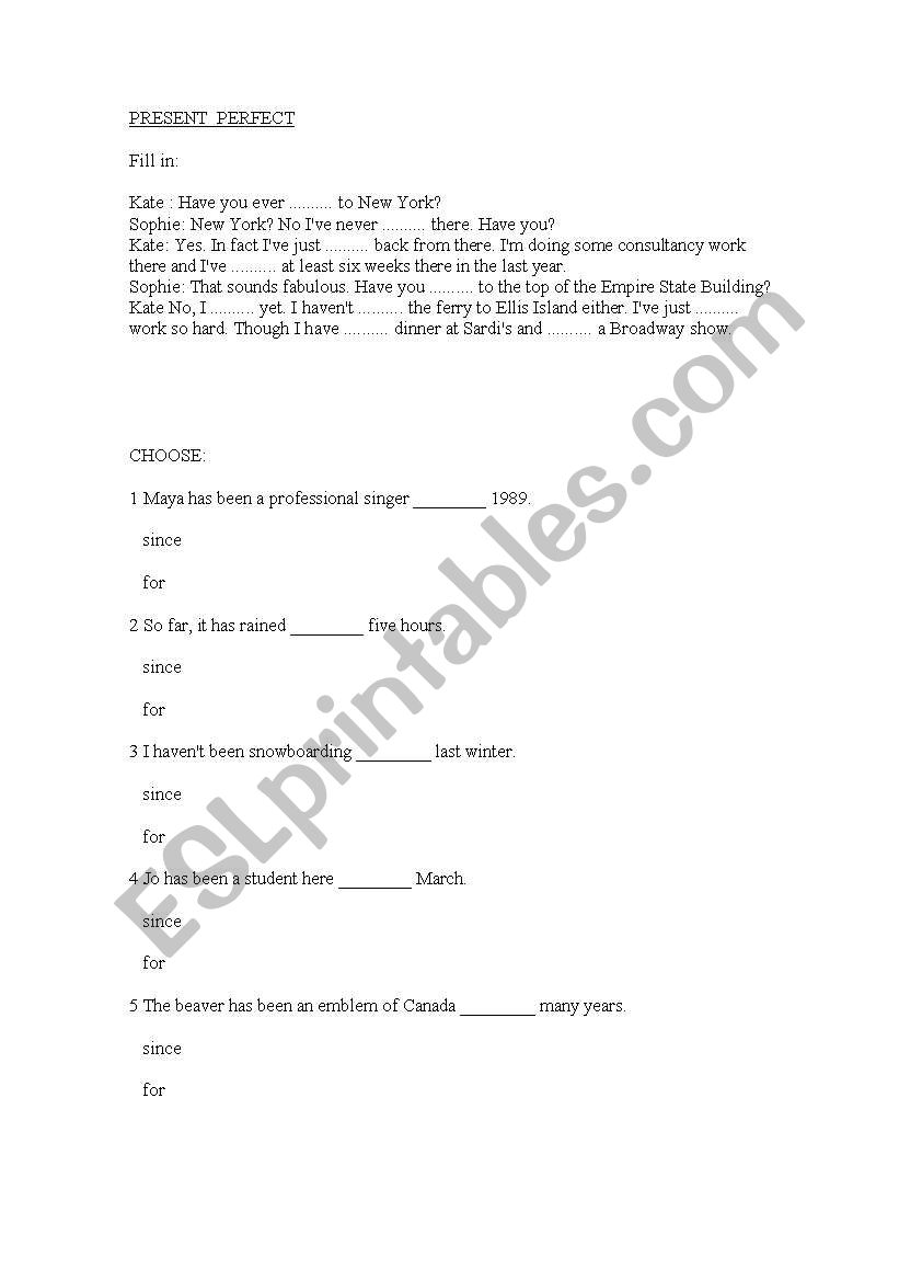 Present Perfect worksheet