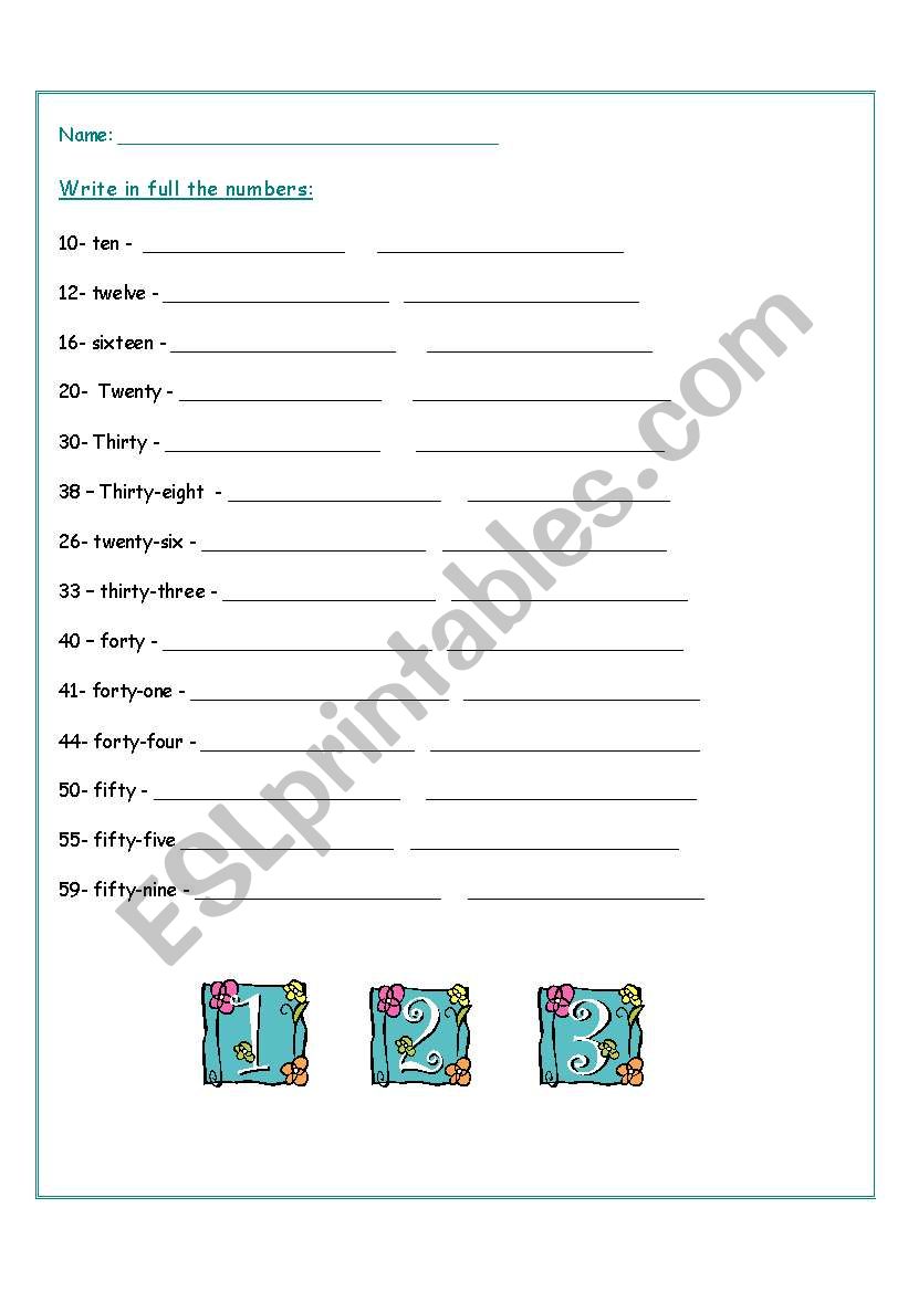 Numbers worksheet