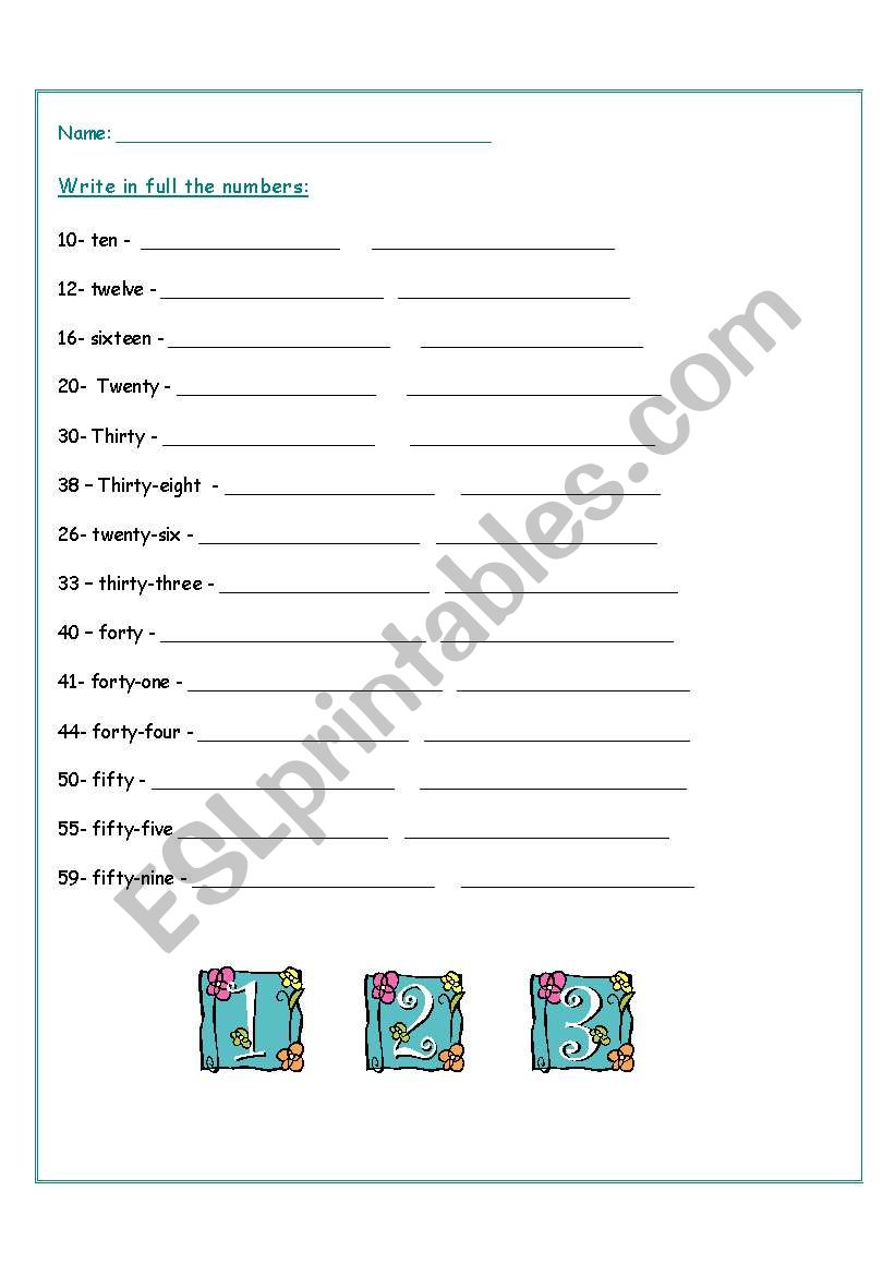 Numbers worksheet