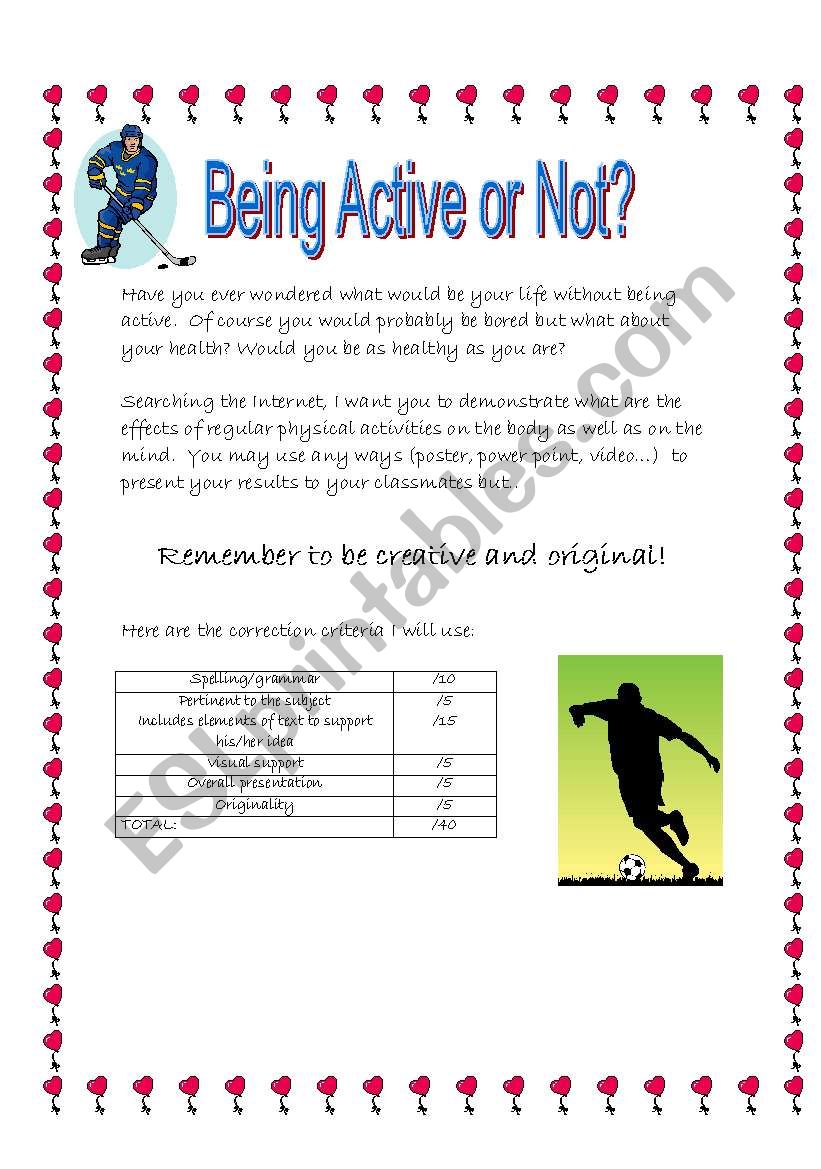 Being active or not worksheet