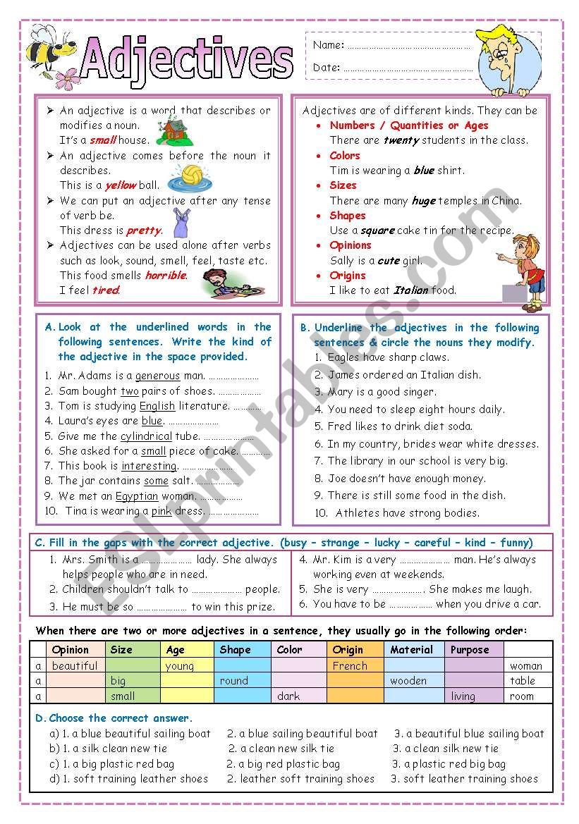 Adjectives (Kinds, order, and comparison)