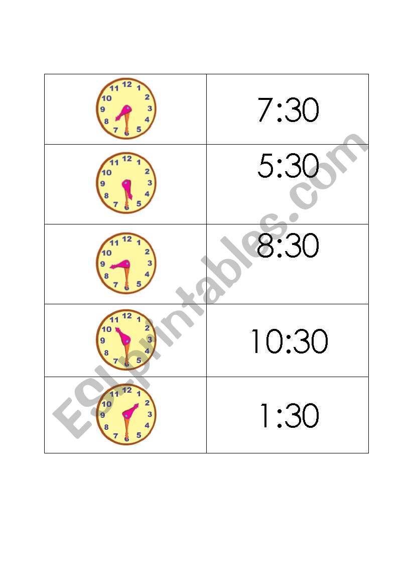 time memory worksheet