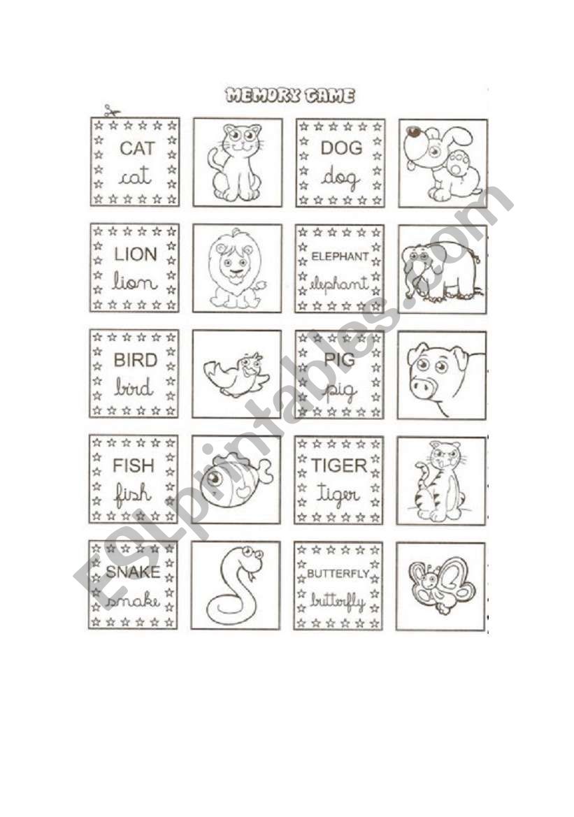 memory game worksheet