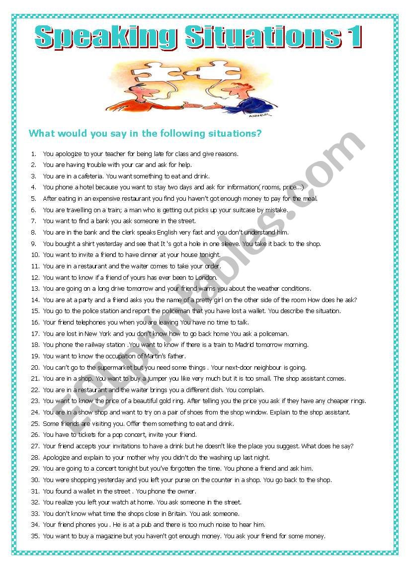 SPEAKING SITUATIONS 1 worksheet