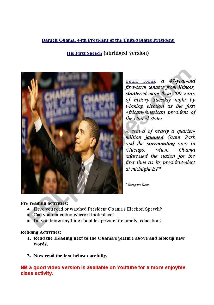 Barack ObamaÂ´s election speech