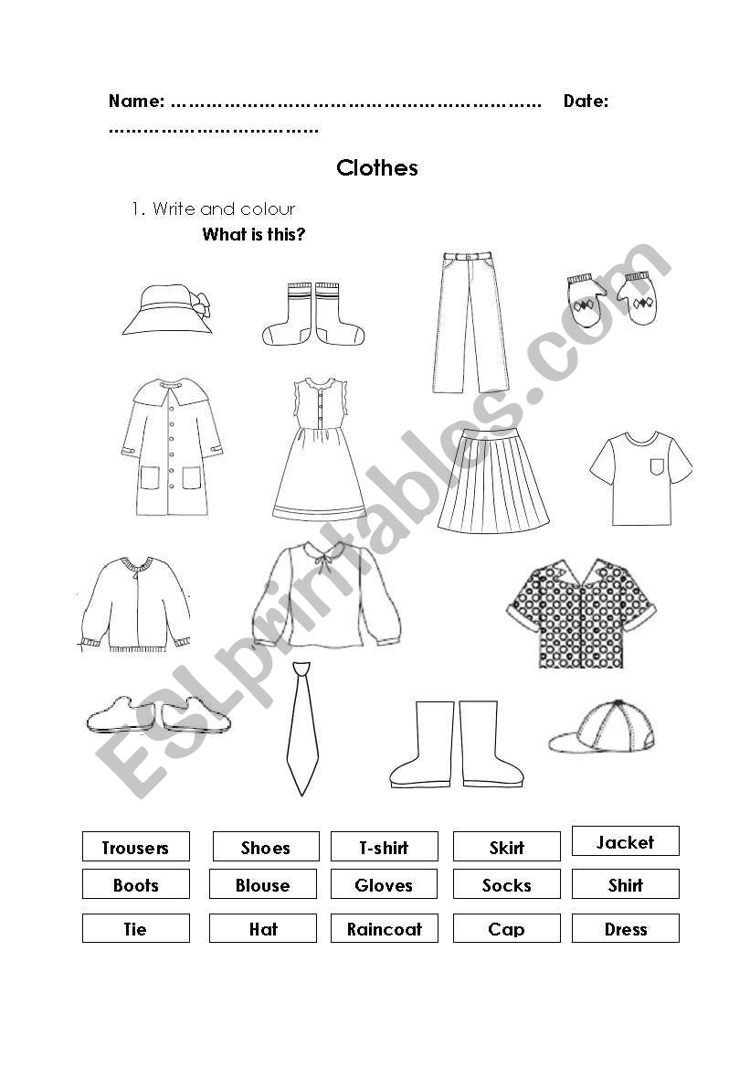 Clothes worksheet