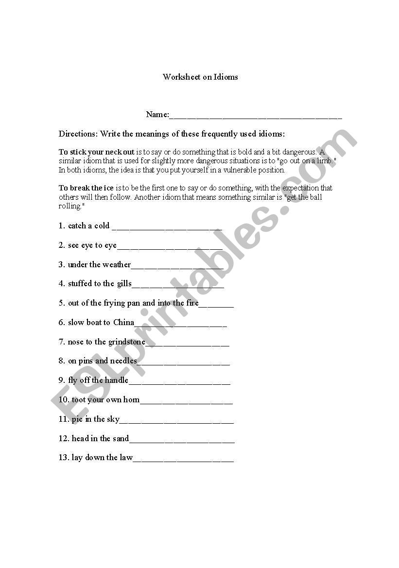 Idioms worksheet