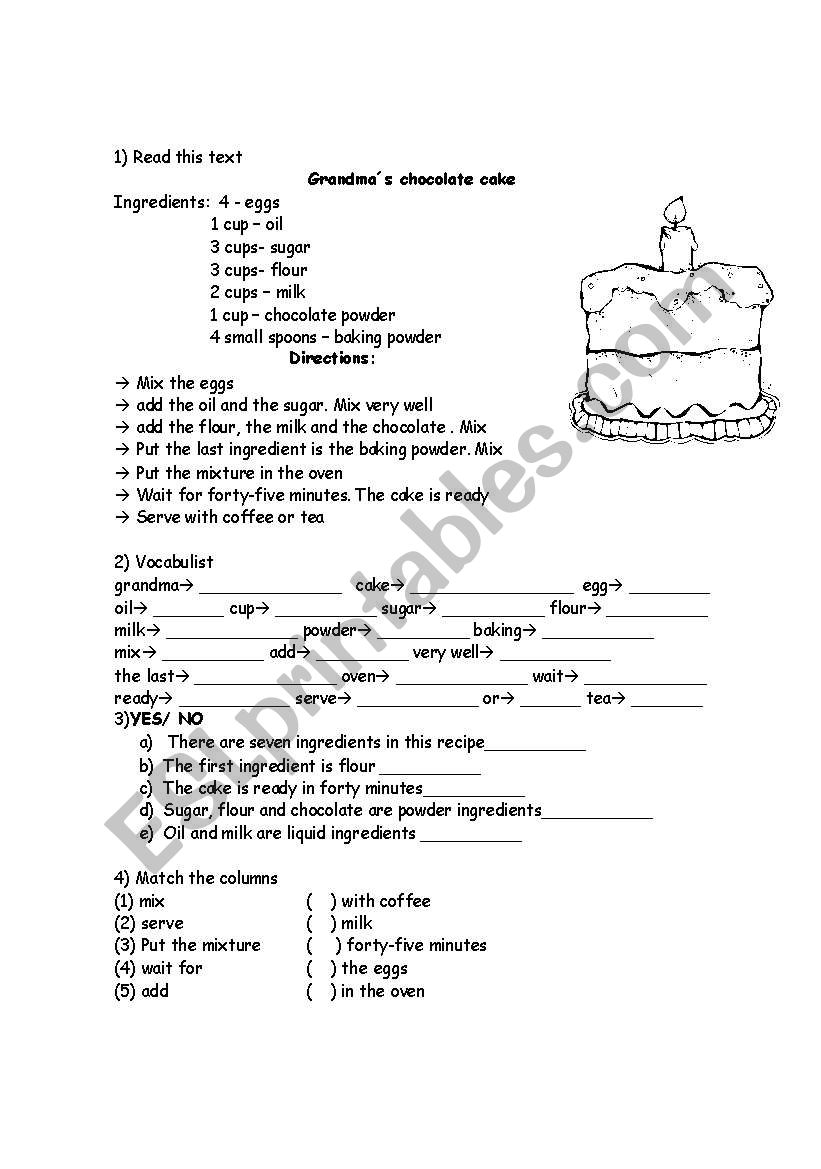 grandman chocolate cake worksheet