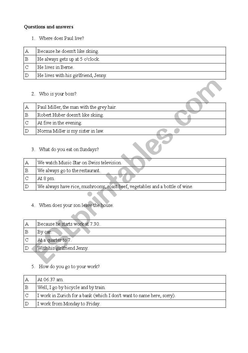 questions worksheet