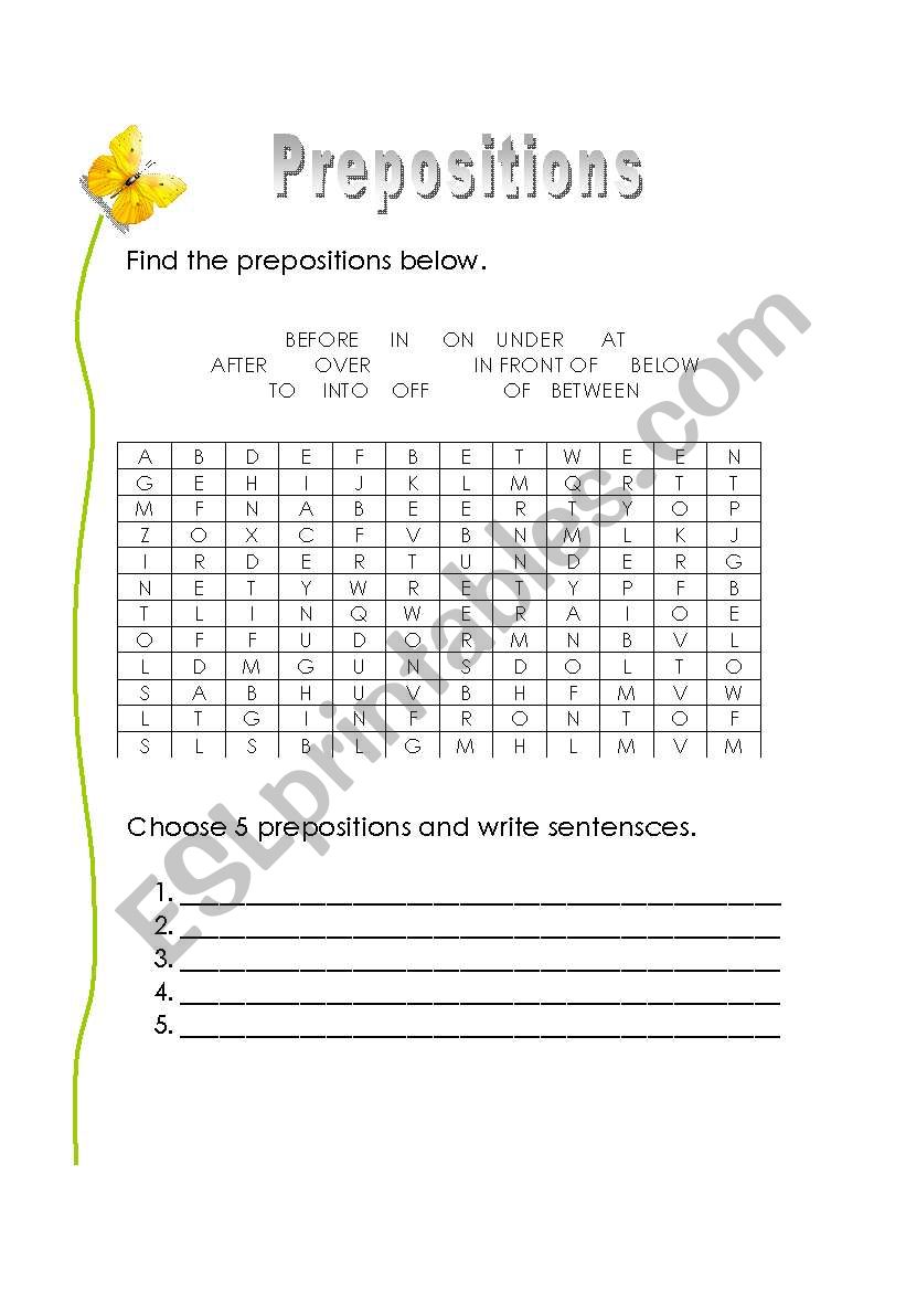 Prepositions worksheet