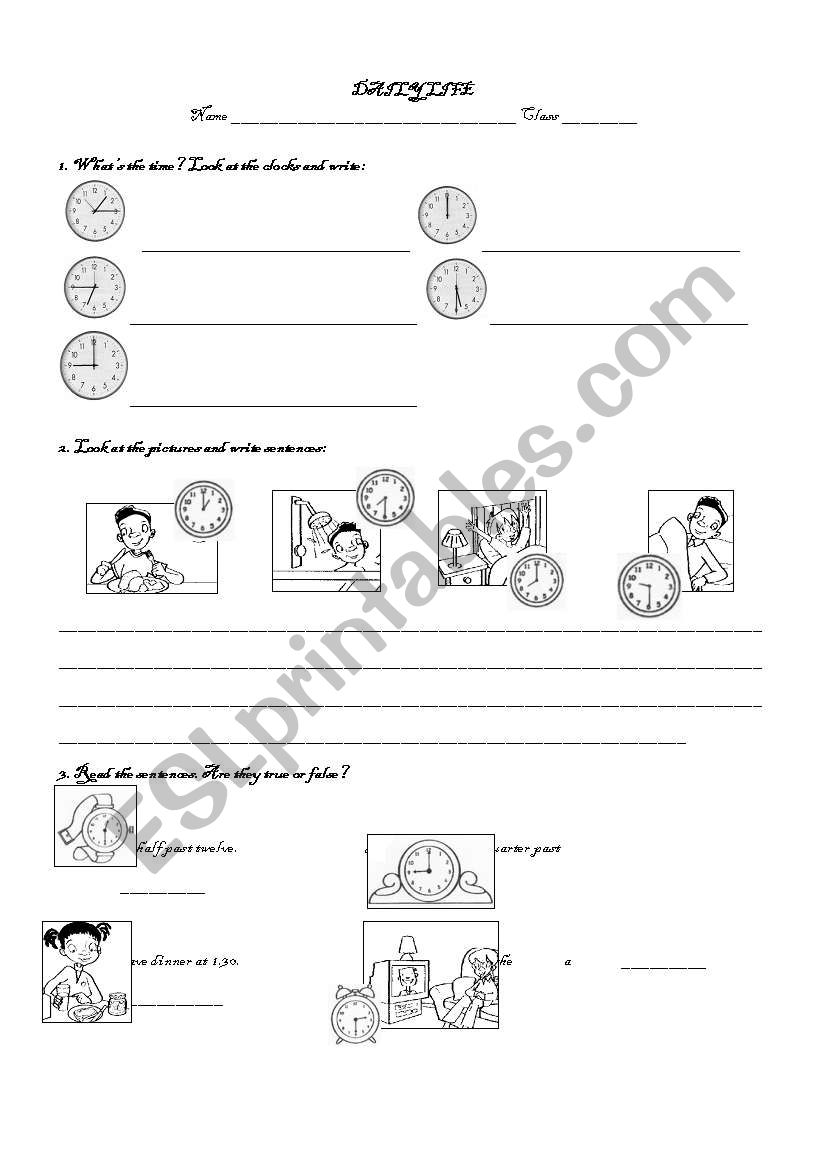 Daily life worksheet