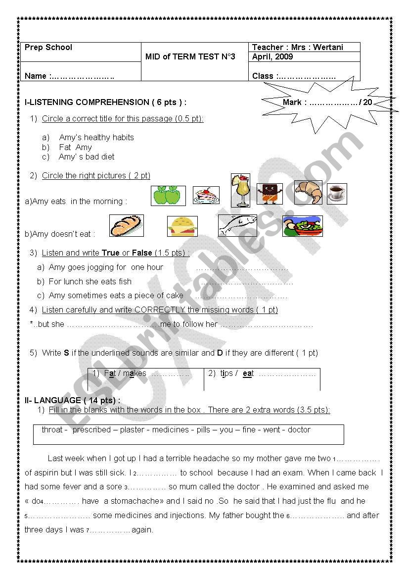 mid of term test 3 for the 7th form