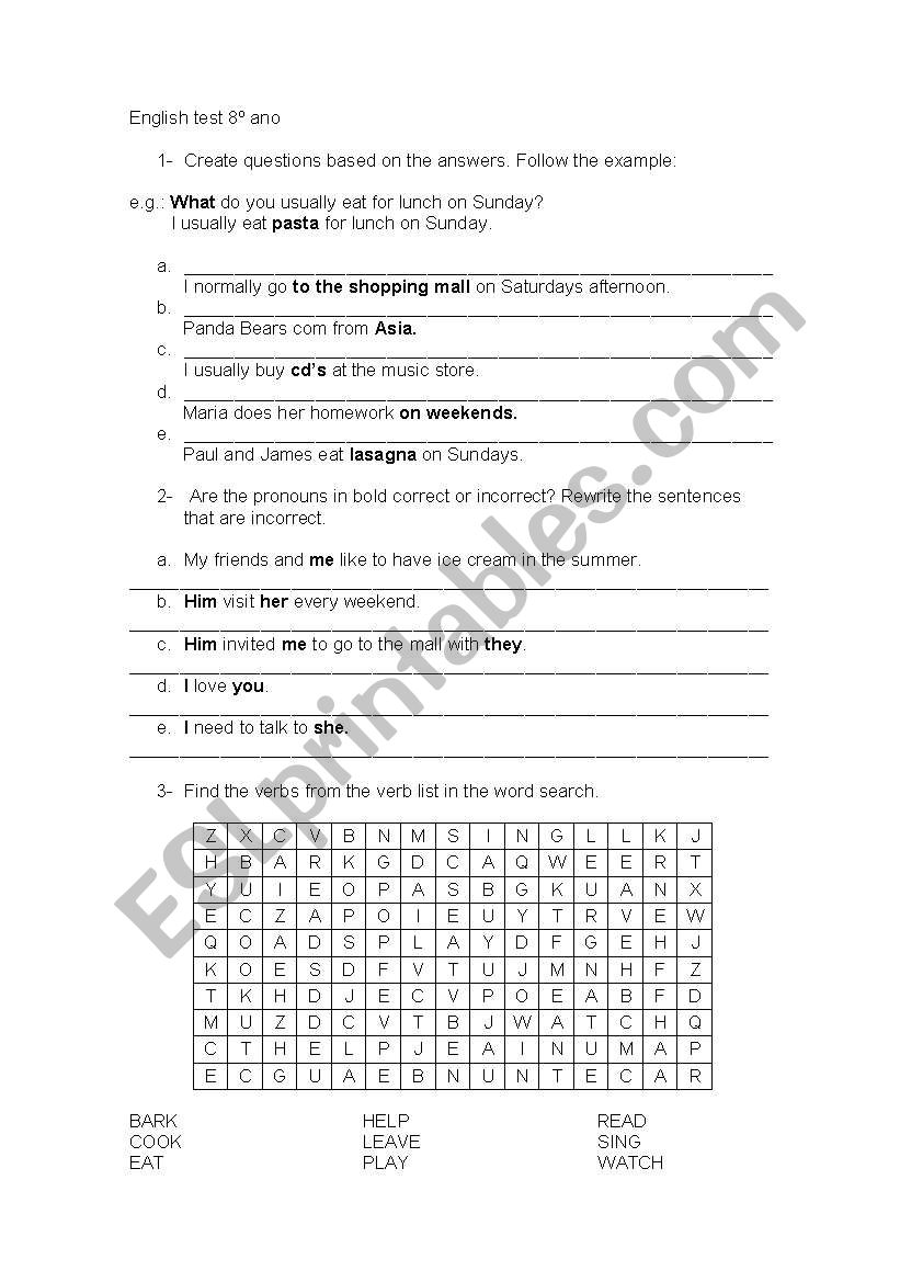 TEST worksheet