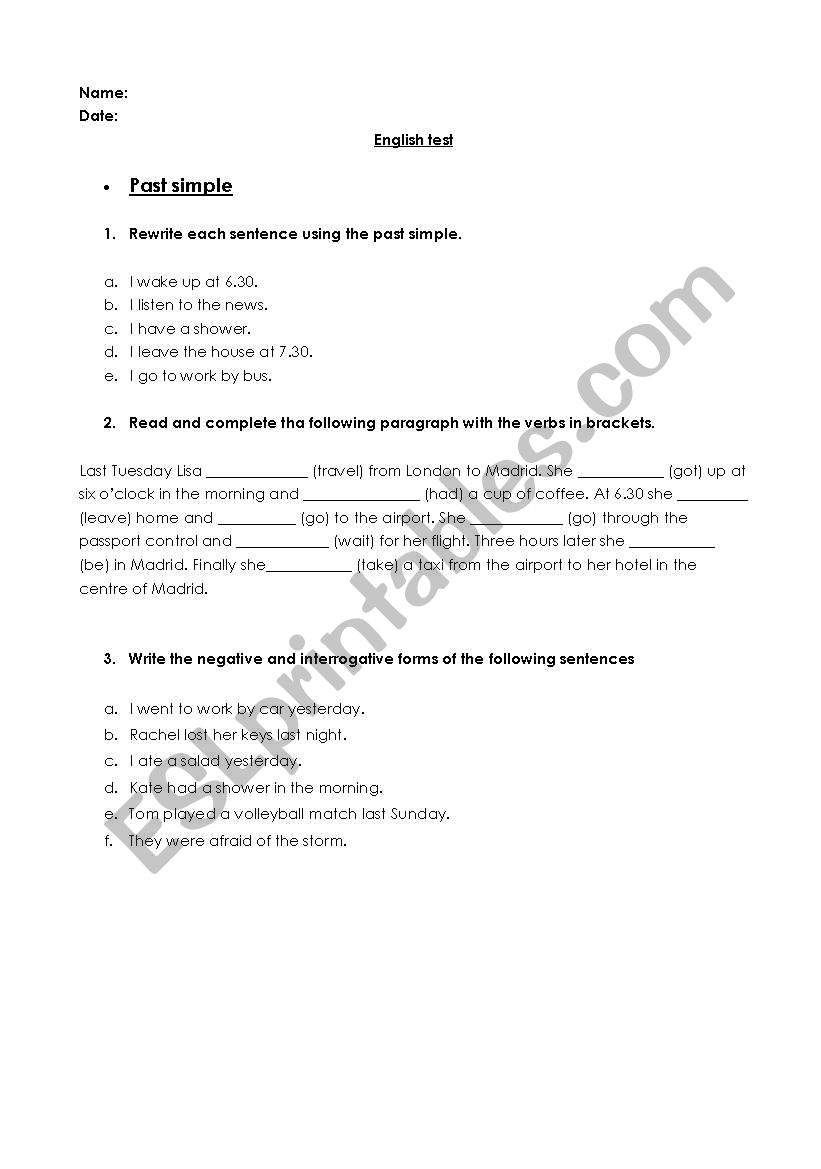 Past simple worksheet