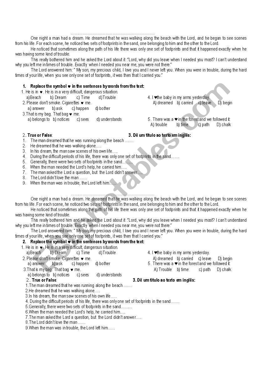 Footprints worksheet