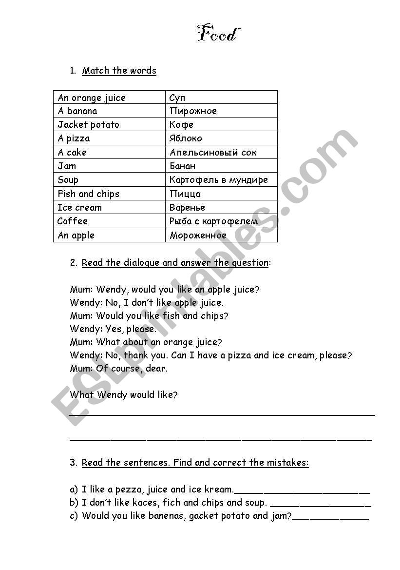 Food worksheet