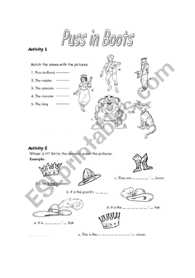 Puss in Boots worksheet