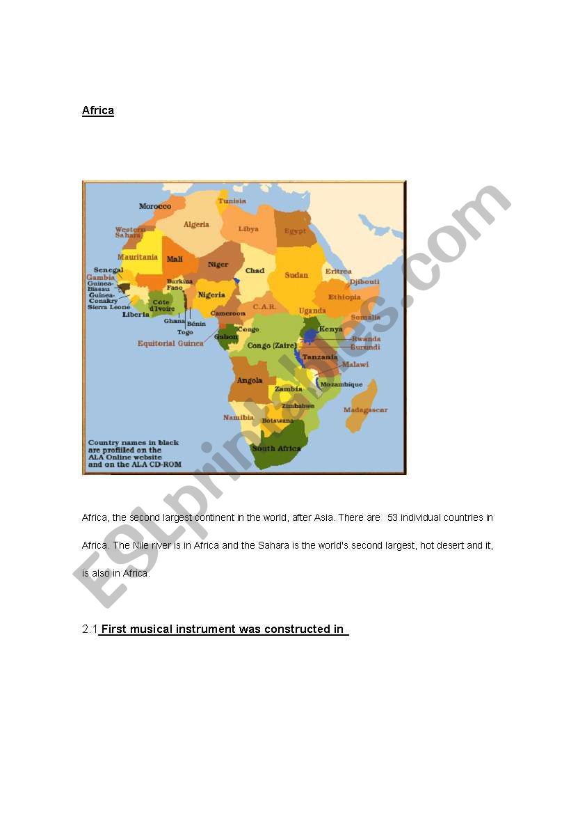 Africa worksheet