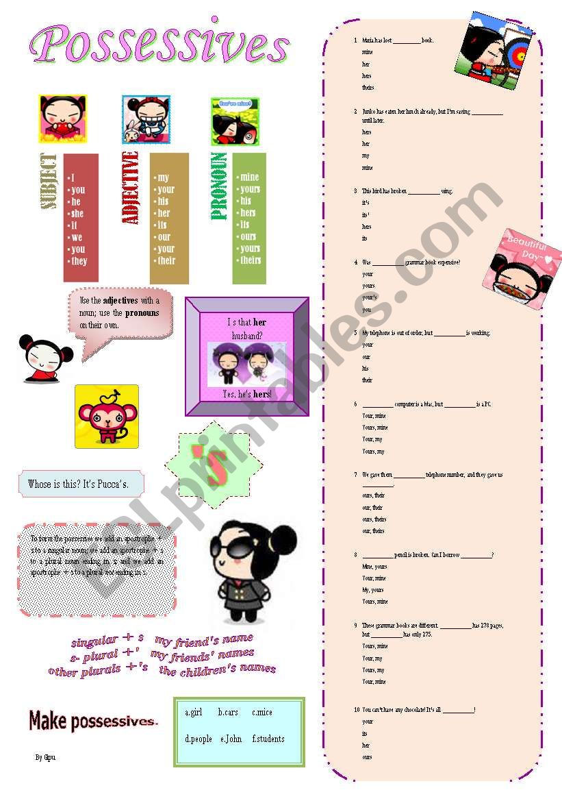 POSSESSIVES worksheet