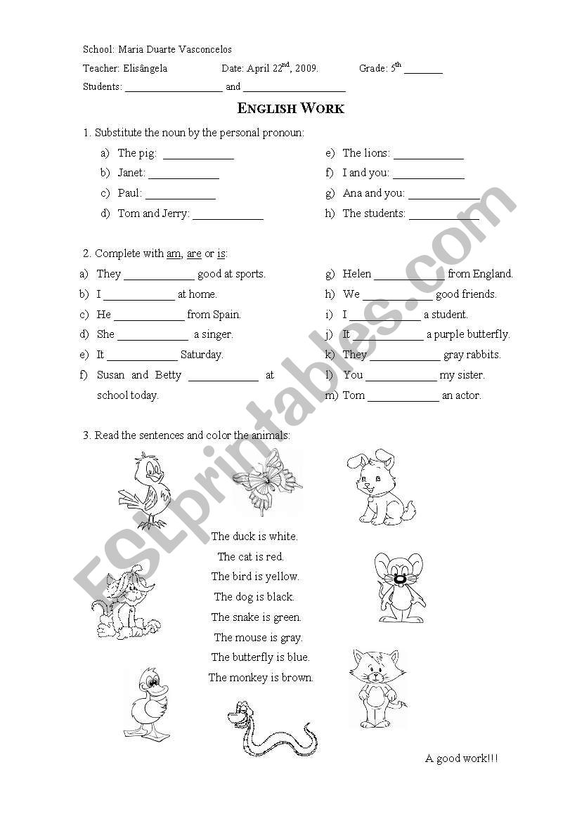 Work about verb to be (affirmative form) 