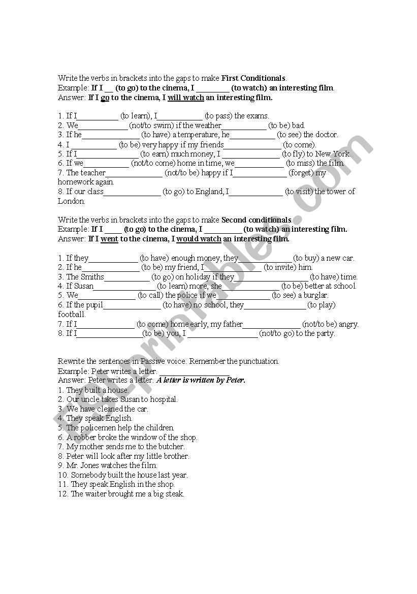 Exercises about Conditionals, Relative Clauses and Passive Voice