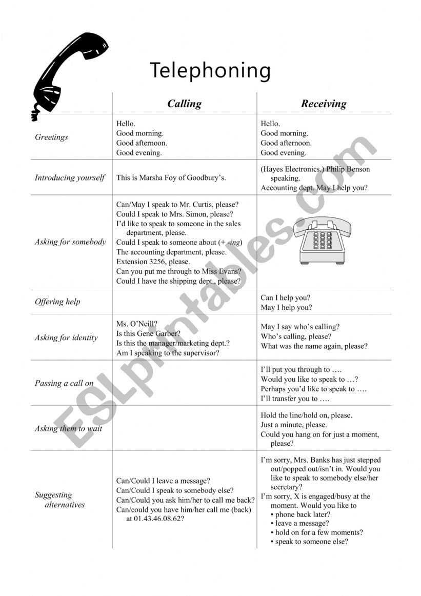 Telephoning worksheet