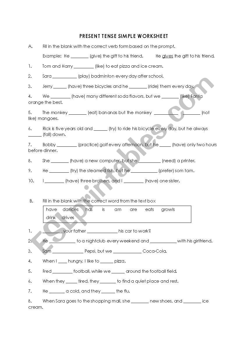 Present Tense Simple Worksheet