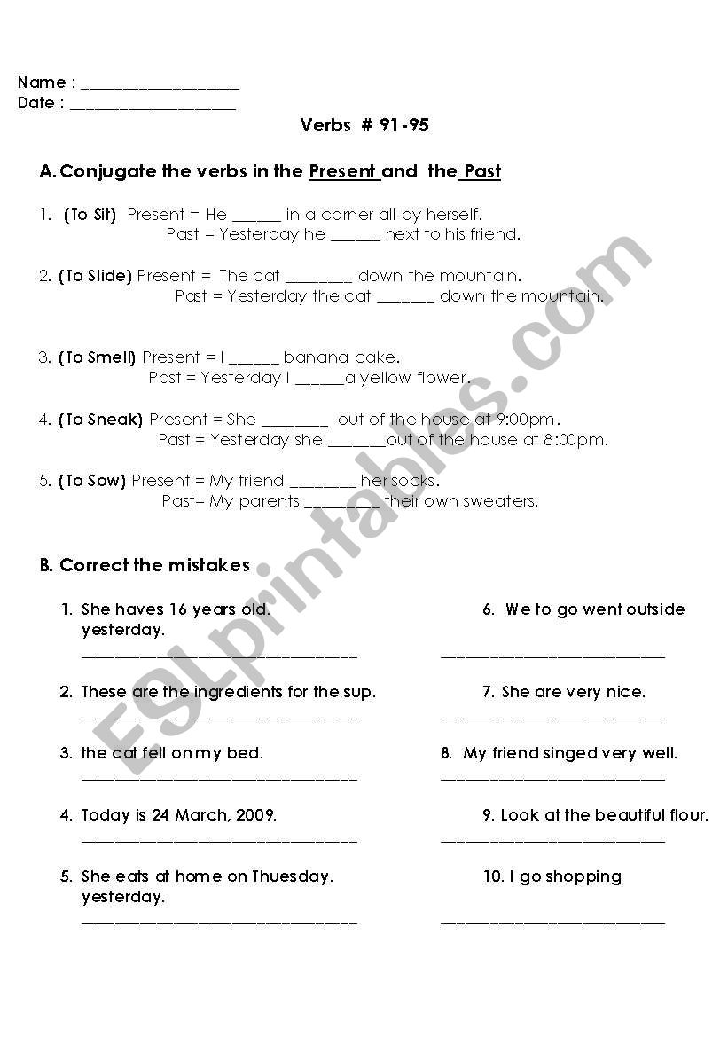 irregula verbs continued worksheet