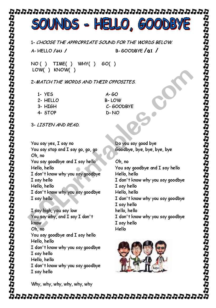 Hello, goodbye-sounds worksheet