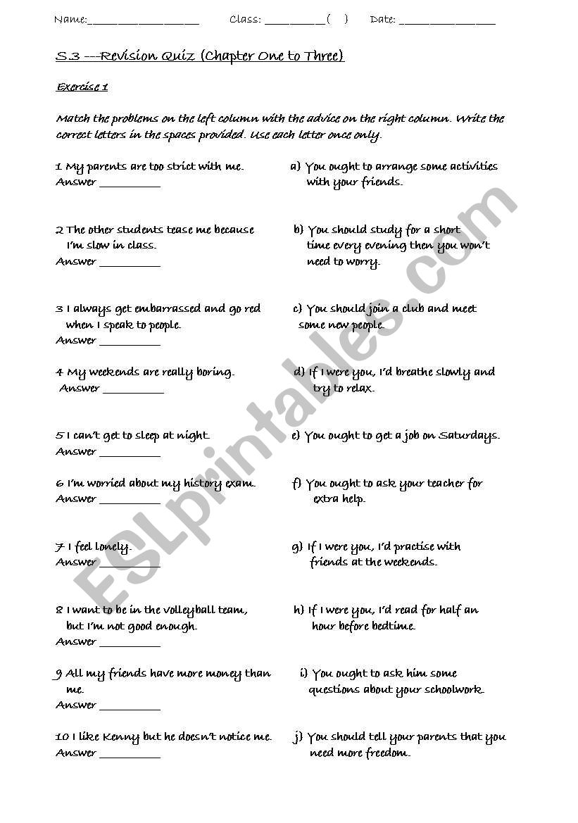 Giving Advice worksheet