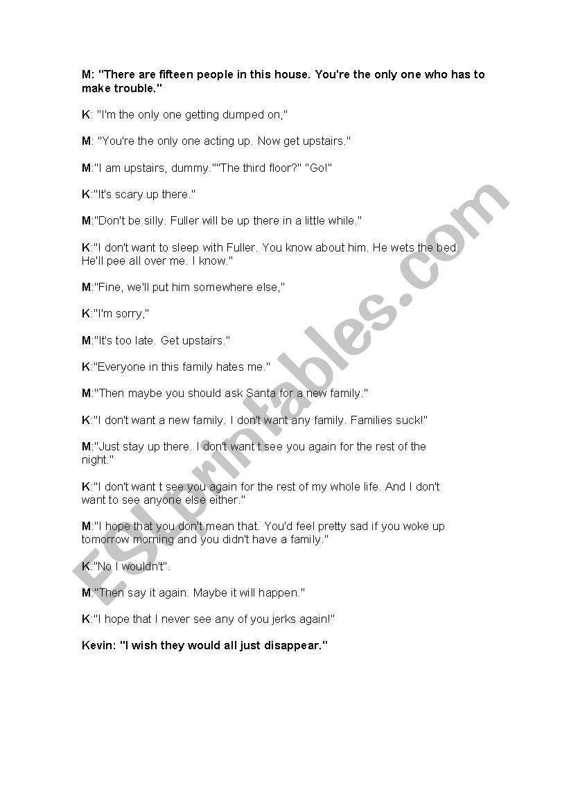 home alone dialogue worksheet