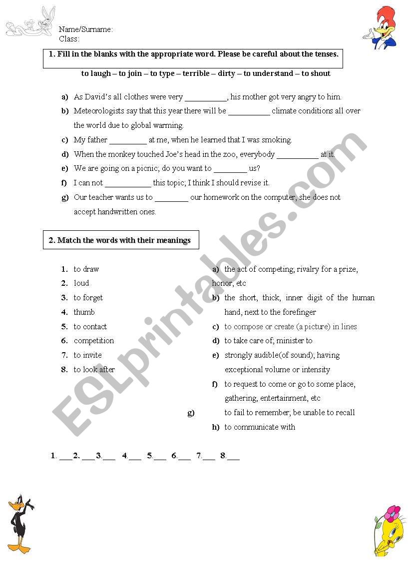 vocab worksheet worksheet