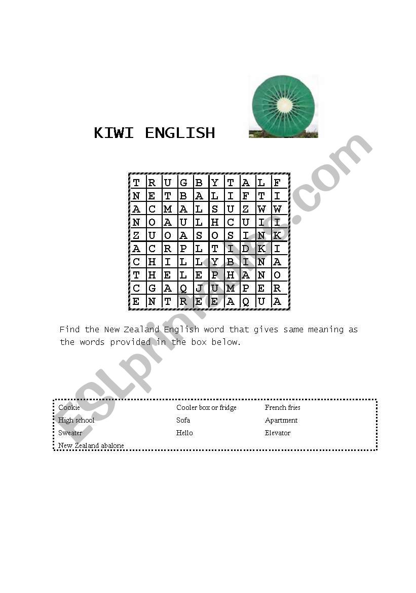 KIWI Engish worksheet