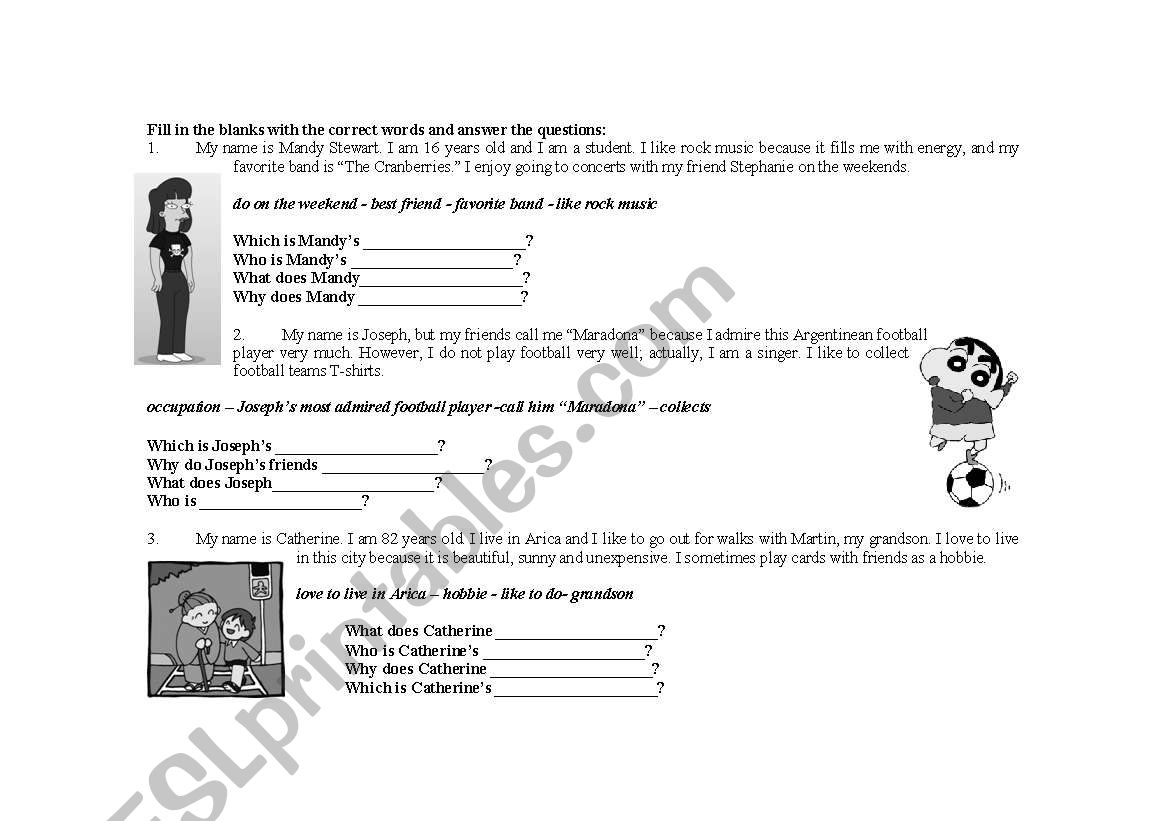 WH- questions worksheet worksheet