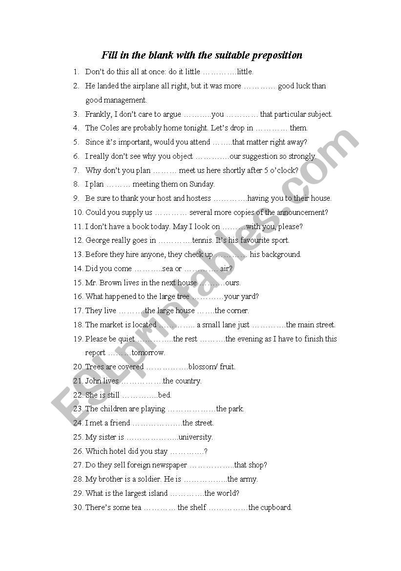 Preposition worksheet